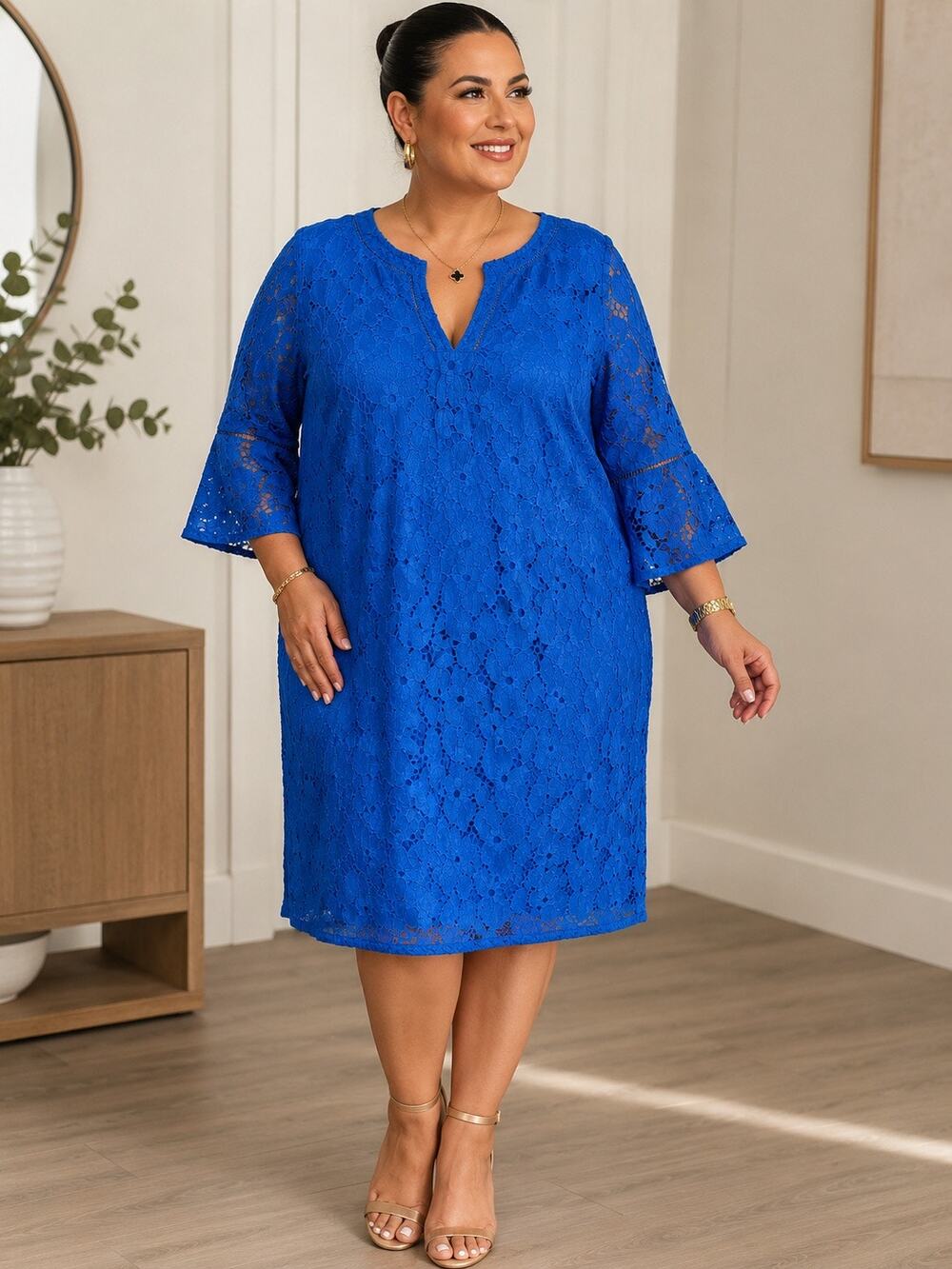 Jessica Howard Royal Blue Floral Lace Shift Dress Size 18W Knee Length Elegant